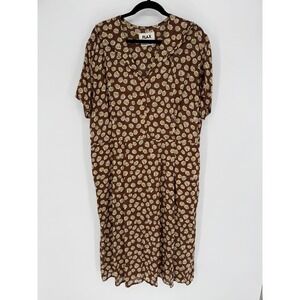 FLAX BROWN FLORAL MIDI DRESS MEDIUM SHEER BOHO VINTAGE VIBE